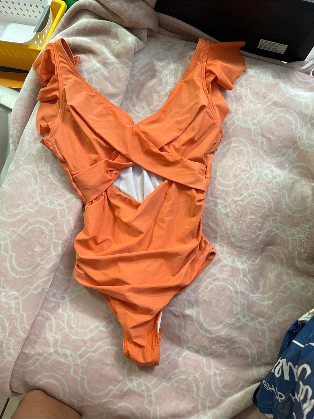 Orange One-Piece Swimsuit with Twist Front